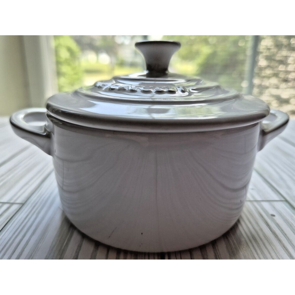 Le Creuset White Stoneware Mini Cocotte 8 oz Dutch Oven Ramekin with Lid France